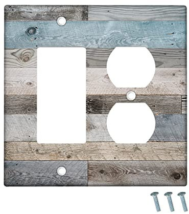 Farmhouse Rustic - Placa de interruptor de 2 bandas, combinación de tomacorriente/Decora, cubierta decorativa para interruptor de luz, cubierta de placa de pared retro de madera, acceso a la cocina