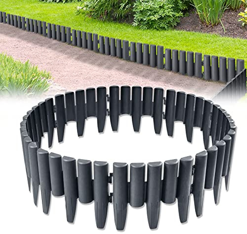 Froadp Rasenkante Kunststoff 28x24cm Plastik Beetumrandung Palisade Mähkante Randstein Flexibler Beeteinfassung Holzoptik Dekorative Garten Zäune für Obstgärten Beet Wege (5,6m=20 Stück, Anthrazit)