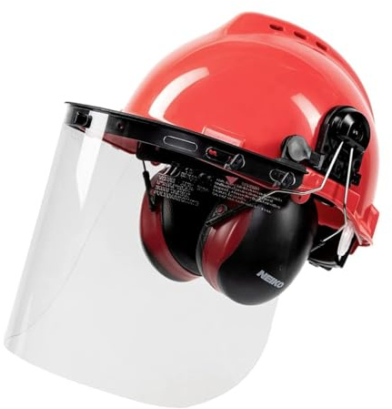 NEIKO 53889A Safety Face Shields, Forestry Helmet with Shield and Earmuffs, Chainsaw Helmet with Face Shield, Hard Hat Safety Gear Equipment, Protective Face Shield and Mesh Shield for Face Protection