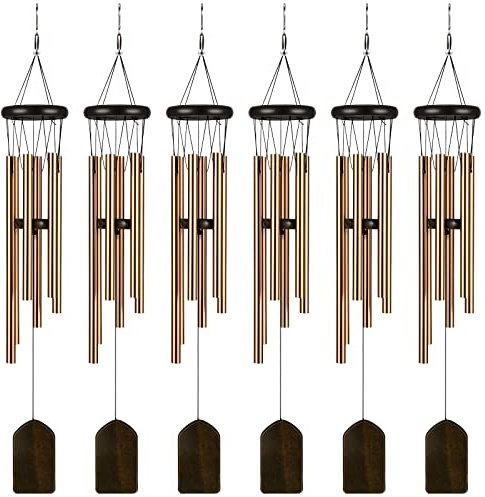 Yahenda 6 Pieces Rustic Wind Chimes 28 Inch Deep Tone Wind Chimes with 6 Aluminum Tubes Memorial Outdoors Soothing Melody for Farmhouse Garden Patio Home Decor(Bronze)