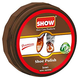 SHOW Premium Carnaubawachs Schuhcreme – Unisex 50 ml Politur Creme Glanz pflegt und schützt Schuhe und Stiefel – Lederpflegeprodukte, 1 Stück, Braun, 50ml