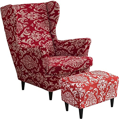 2 Teilig Sesselhusse Ohrensessel Überzug Mit Ottomane Schonbezug, Sessel-Überwürfe Ohrensessel Schonbezüge Bezug Sesselhusse Stretch Tiger Stuhlbezug mit Armlehne Hohe Rückenlehne ( Color : #26 )
