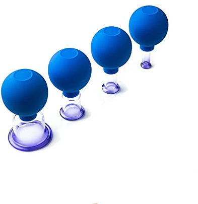 Schröpfgläser mit Saugball 4 Stück, Vakuum Massage Schröpfen Cupping, Schröpfset aus Glas mit Ball, Schröpfset mit vier Größen