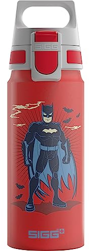SIGG - Alu Trinkflasche Kinder - WMB ONE Batman - Kohlensäuregeeignet - Auslaufsicher - Federleicht - BPA-frei - Klimaneutral Zertifiziert - Sport & Schule - Rot - 0,6L