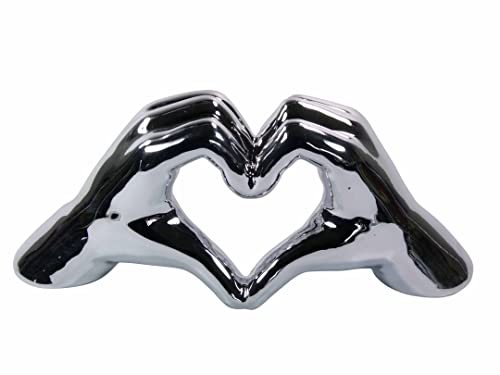 Glas Art handmade Elegante Keramikhand in Herzform – Stilvolles Deko-Element in Silber, Gold und Weiß für Wohnzimmer und Fensterbank (Silber glänzend)