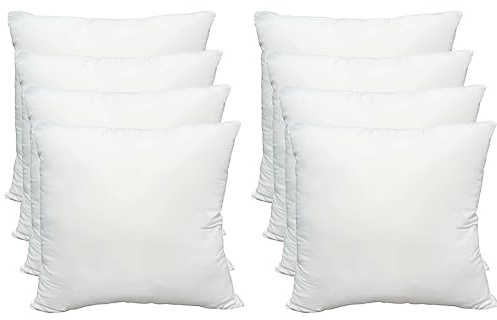 Obruosci Luxury Throw Pillow Inserts, Pack of 8, 18 x 18 inches Hypoallergenic Ultra Soft White Polyester Microfiber Durable Couch Cushion Fillers