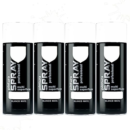 various Pintura Spray Blanco Mate de 400 ml Adecuado para las Superficies de Metal, Madera y Plástico Pack de 4 Unidad