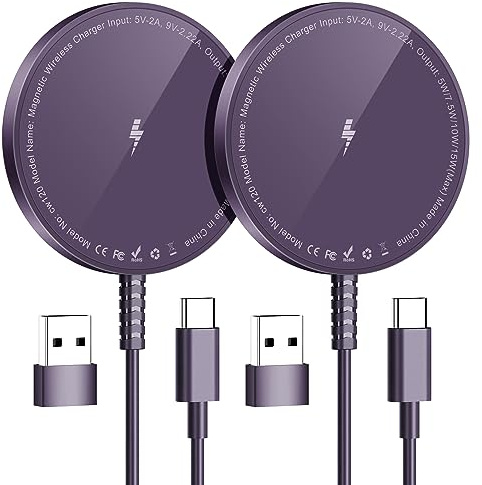 Magnetic Wireless Charger for iPhone: Compatible with Magsafe Charger iPhone 17 16 15 14 13 12 Series & Airpods 4 3 2 Pro-Fast 15W Max Charging Pad Strong Magnet, Dual USB-C/A Ports-Home Office Travel