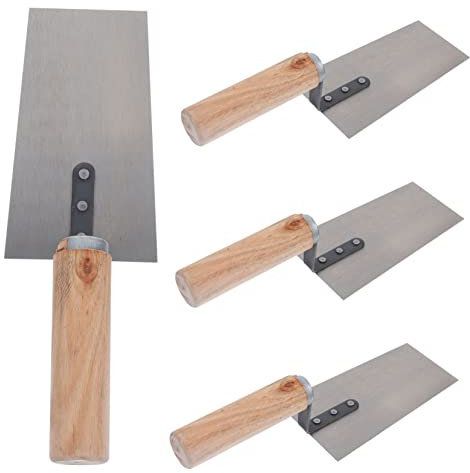 OSALADI Lot De 4 Truelles à Plâtre En Acier Inoxydable Manche En Bois Riveté, Spatules De Construction Robustes, Grattoir à Mastic Pour Maçonnerie, Nivellement Et Façonnage Du Ciment