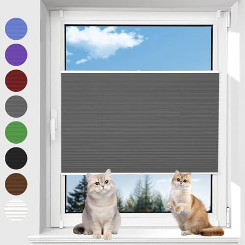 Store Plissé 65 x 70 cm Thermique Volet Roulant Intimité et Protection Contre Le Soleil Décoration Moderne Kit de Montage Inclus pour l'intérieur, Gris