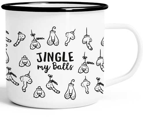 MoonWorks® Emaille-Tasse Weihnachten lustig Spruch Jingle my Balls Penis-Muster Pimmel Doodle witzige Weihnachtsgeschenke Emaille-weiss-schwarz standard