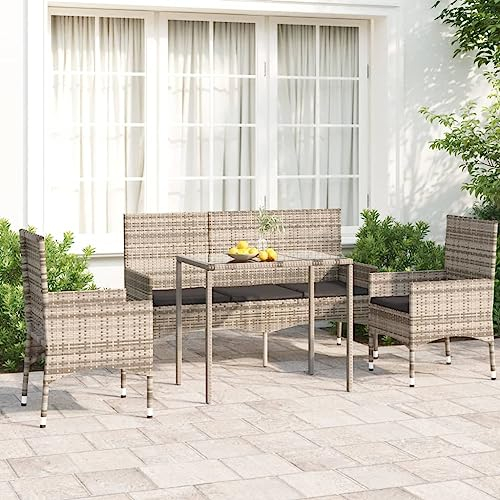 AUVYI 4-TLG. Garten-Lounge-Set mit Kissen Grau Poly Rattan 90x50x67cm Rückenkissen Sofa Eckbankgruppe Balkonstuhl Gartenmöbel Liegestuhl Couchbar Esszimmergruppe Lounge Sessel Outdoor