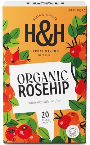Heath & Heather - Organic Rosehip Tea • Fruity & Tart Herbal Infusion • Naturally Caffeine-Free • Vegan • 20 Tea Bags