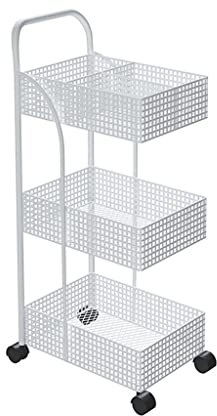 Scandinavian Iron Shelves Bedroom Kitchen Metal Removable Bathroom Storage Rack with Wheels Trolley (OneColor 1)