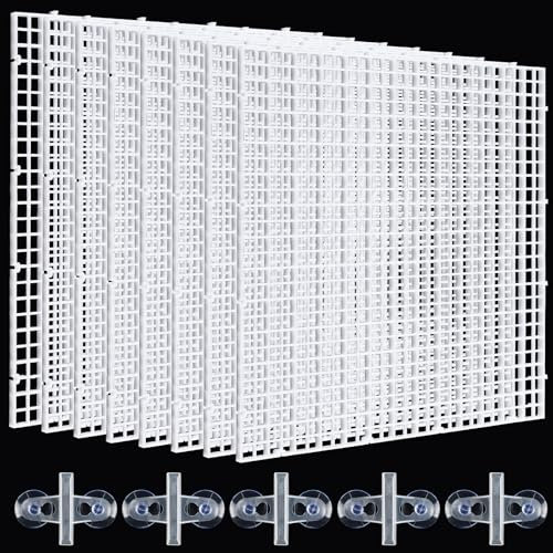Lainballow 8 Pcs Aquarium Fish Tank Divider, Plastic Egg Crate, Aquarium Filter Bottom Tray, Fish Tank Isolation Board, Fish Tank Separator with 10 Pcs Suction Cups, 11.8 × 11.8 in