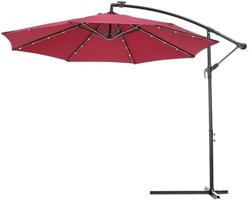 REEKOS Market Umbrella Patio Umbrella Beach Umbrella 9.4 FT Solar LED Patio Outdoor Umbrella Courtyard Beach Hanging Cantilever Without Base Parasol Outdoor Garden Sun Umbrella(Color:B)