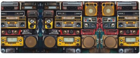 HYTTER Mauspad mit Boombox-Muster im Vintage-Stil, übergroßes Gummi-Mauspad, verdicktes Design, 80 x 30 cm, geeignet für Büro, Gaming