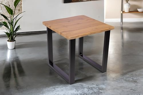 SAM Esstisch Josy 80x80 cm Holz Wildeiche-Optik U-Gestell schwarz | 40 mm Tischplatte mit Baumkante, Metallgestell, Tisch für Esszimmer & Küche