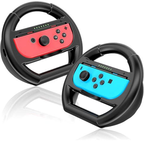Shadowin 2 Packs Steering Wheels Compatible with Nintendo Switch & OLED Controller, Switch Racing Wheels Controller Accessories for Mario Kart 8 Deluxe (Black)