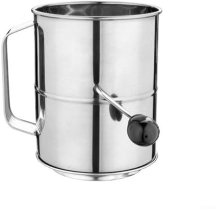 Besttoolifes Mehlsieb, 5/8 Tasse Mehlsieb zum Backen, feinmaschig, rotierende Handkurbel mit Schlaufenrührer für schnelles Sieben, Mehlsieb, Edelstahl, Kurbelsieb, Mehl (5 Tassen)