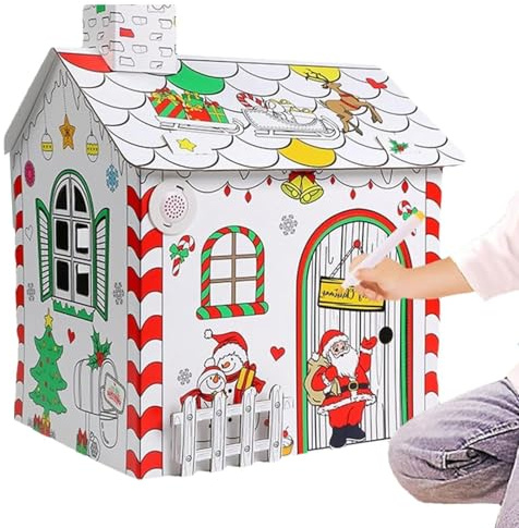 Rrlihjgu Papphaus Für Kinder Zum Ausmalen, Pappspielhaus, Feiertags-Malaktivität, 38 Cm Großes -Kartonhaus Für Kinder, Lustiges Kunstprojekt, Weihnachtsspielhaus-Dekoration, Für Und Mädchen