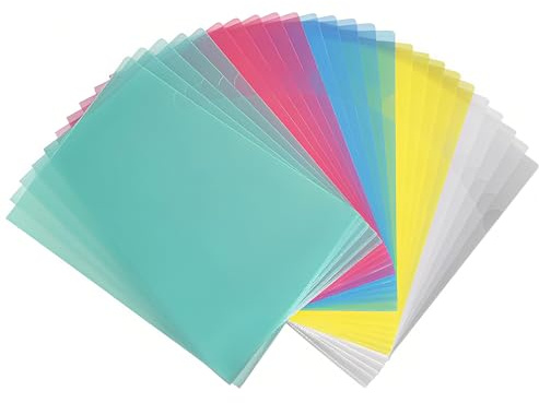 HEIYUET 80 Stück Aktenhüllen A4 Seitlich Offen Bunt, Klarsichthüllen a4 Seitlich Offen, 8 Farben Bunte Sichthüllen A4 Prospekthülle Dokumentenhüllen für Büro Dokumente Organisieren