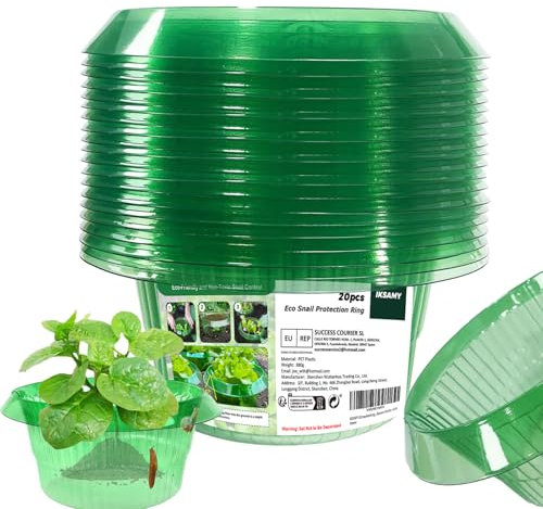 IKSAMY Collare per lumache, protezione per lumache, per aiuole rialzate, 20 pezzi, senza veleno, anello di protezione per lumache, in plastica, per piante, giardino, verde