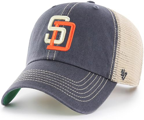 47 MLB Trawler Primary Logo Cooperstown Mesh Trucker Clean Up Adjustable Hat Adult One Size Fits All, San Diego Padres, Einheitsgr��e