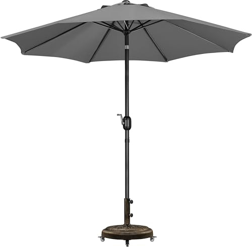 Yaheetech ø261 Sonnenschirm mit 24,7 kg Schirmständer auf Rollen Sonnenschirm Balkon mit ø50,6 cm Ständer Sonnenschirm-Set Balkonschirm mit Kurbel Gartenschirm, 261 cm/Grau