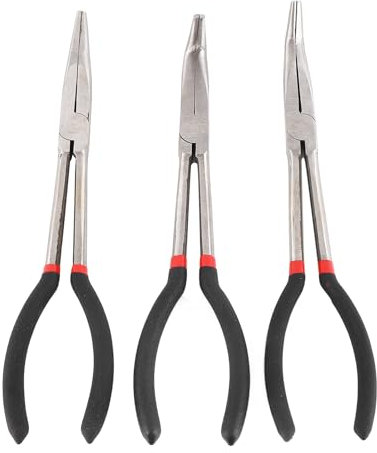 3PCS Needle Nose Pliers 11 Inch Steel Extra Long Reach Bend Nose Pliers Set with Straight 45 Degrees 90 Degrees Tips for Mechanical Electrical Electronic Home Repair