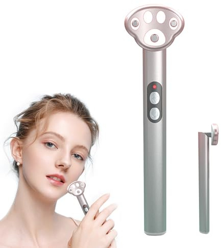 Augenmassagegerät, Antifalten Augenmassage mit Beheizte und Vibration Augensackmassagegerät Gesichtsmassagegerät Elektrisch EMS Gesicht Gerät 7 Farben Lichttherapie Anti Falten Anti Aging