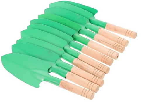 BEBEMOKO Set 10 Pale da Giardinaggio Manico in Legno, Cazzuole da Giardino Leggere e Maneggevoli per Diserbo e Piantagione, Attrezzi Manuali per Uso Domestico e Cura Orto