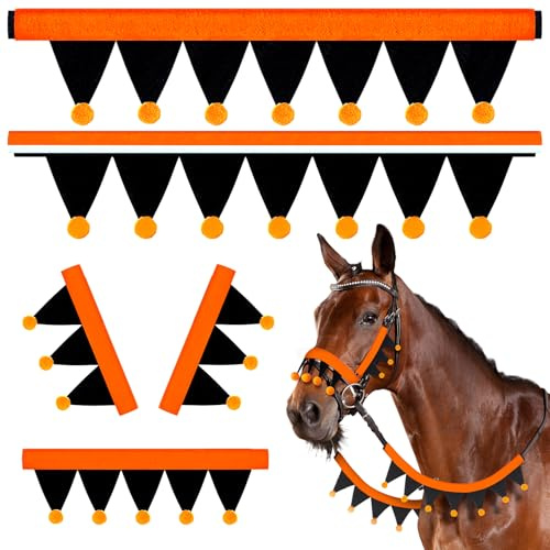Abbylike Halloween Horse Felt Halter and Rein Covers Sets: 2 Pcs Halloween Halter and Rein Covers 1pcs Nose Pad 2 Pcs Cheek Pads Horse Bridles and Reins Cover