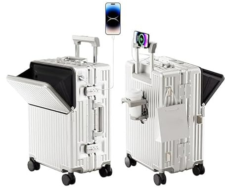 AIWEINY Valise Cabine de Voyage homologuée TSA, Coque Rigide en Polycarbonate, Cadre en Aluminium, résistante à la Pression, pour Bagages de 20'' 24'' 26'' (20‘’, Blanc)