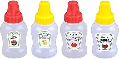 Rzcin 4Pcs Mini Ketchup Bottle for Bento Box Accessories, Mini Condiment Squeeze Bottles, Portable Honey Sauce Salad Dressing Dispensers Jars Containers Dinnerware