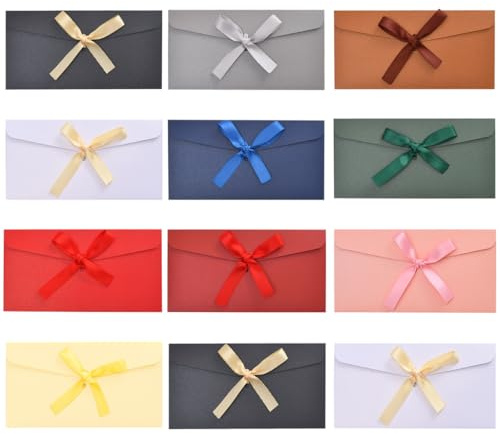 12 Stück Briefumschläge Bunt 22x10 cm Schöne Briefumschläge mit Band | Geschenkkarten Umschläge, Farbige Umschläge Perlglanz Papier, Geschenkumschlag, Bunte Briefumschlag Lang für Einladungen