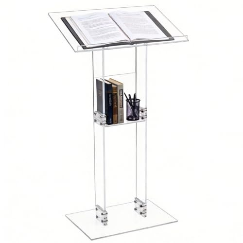 Artloge Acryl Podium Transparenter Stehpult, 115cm Acryl Rednerpult mit Breiter Lesefläche, Speicher Regal & PVC Schutzmatte, Ideal für Gartenfeiern, Hochzeiten, Büro, Konferenzen, Kirche, Schule