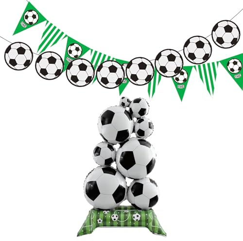 3 Pcs Luftballon Fussball Deko, Großem Stehend Fussball Luftballon, Fußball Deko Banner, Fußball Folienballon, 150 x 83cm, Fussball Geburtstag Wimpel für Fußball-Fans, Fußball Thema Party Supplies