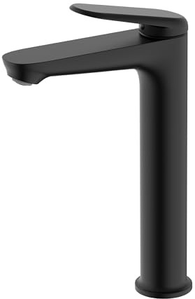 BAIKAL Grifo Lavabo Monomando en Zinc. Grifo en Negro Mate. Caño Alto. Grifo Agua Fría/Caliente. Ahorro de Agua. Fácil Instalación. Modelo TURIN L