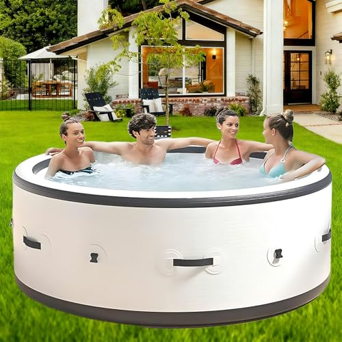 Set de SPA Hinchable, Bañeras de Hidromasaje Portátiles de Burbujas para Exterior con 180 Chorros Relajantes, Cubierta Aislante, Bomba Calefactora Interna y 2 Cartuchos de Filtro L
