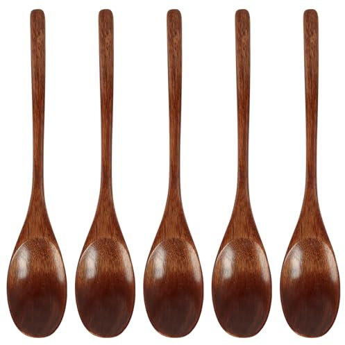 5 PCS Holzlöffel Esslöffel, 22.5 cm, Kleine Holzlöffel, Wooden Spoon, Suppenlöffel Holz, Holz Kochlöffel mit langem Griff, für Teelöffel Ho lz und Küchenutensil, japanischer Stil