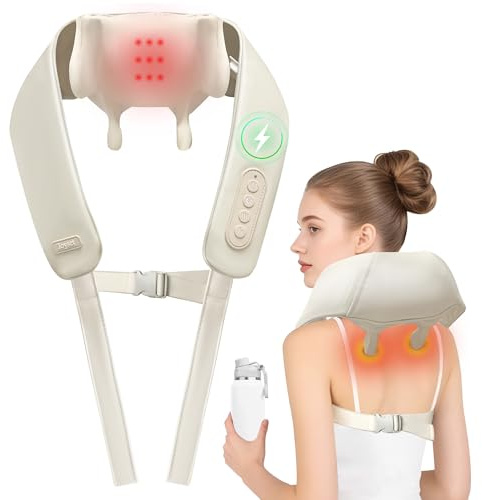 Joyset Kabelloses Shiatsu Nackenmassagegerät mit Wärme | 2 Knetmodi,2 Geschwindigkeiten,2 Heizstufen 42℃/50℃, Freihand Massagegerät,Auto 15min Abschaltung, Geschenk für Männer Frauen