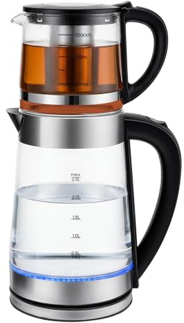 Elektrischer Glas-Wasserkocher 2,5L & 1L Teekanne mit Teeinfuser & Trockengehschutz Modernes Heißwassergerät für Schnelles Erhitzen & Teegenuss