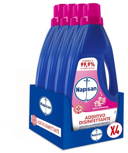 Napisan Additivo Disinfettante Lavatrice alla Fragranza Brezza di Primavera, 4 Confezione da1 Litro di Additivo Liquido per Lavatrice, Contro i Batteri e i Cattivi Odori (Confezione da 4)