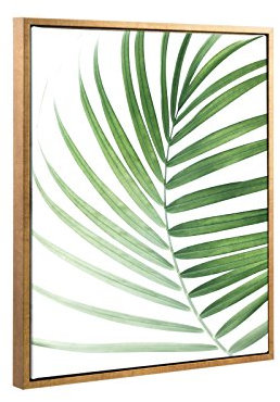 Bildershop-24 Schattenfugenrahmen Set Lemgo Blattgold mit Keilrahmen Leinwand Bild Druck Motiv: Palmenblatt 1 61x91cm
