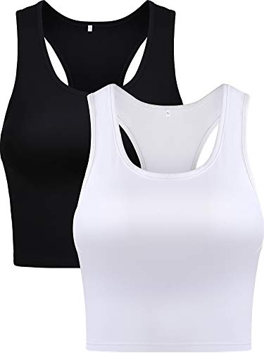 Canotta Crop Cotone Basic Racerback Senza Maniche Corto Sport per Indossare Ogni Giorno Ragazze Signore (Piccolo, Colore Set 2)