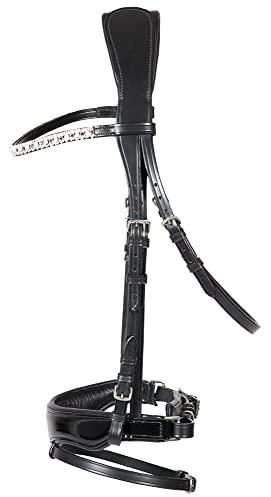 PFIFF 102839 Trensenzaum 'Elegance' Lacknasenriemen anatomisch, schwarz Pony