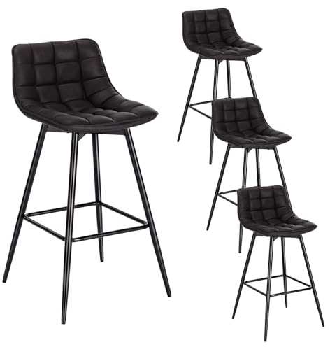 WOLTU Barhocker 4er Set, Barstuhl mit Rückenlehne, PU-Bezug, Anthrazit | Designer bar stühle, Tresenhocker, Bistrohocker mit Fußstütze, für Küche, Bartheke, Esszimmer