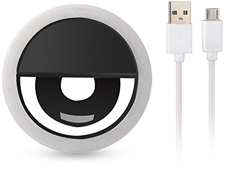 EUROXANTY Aro de luz | Anillo Selfie | Anillo de luz LED | 3 Niveles de Intensidad | 1 Hora de batería | Anillo para teléfono móvil | 8,6 cm 3,4 | Negro