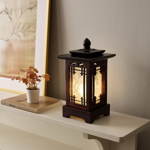 Traditional Korean Wood Lamp | Handmade Asian Oriental Table Lantern | Bedside Bedroom Accent Light | Unique Gift Idea | Pagoda Design (Brown) (Pagoda)